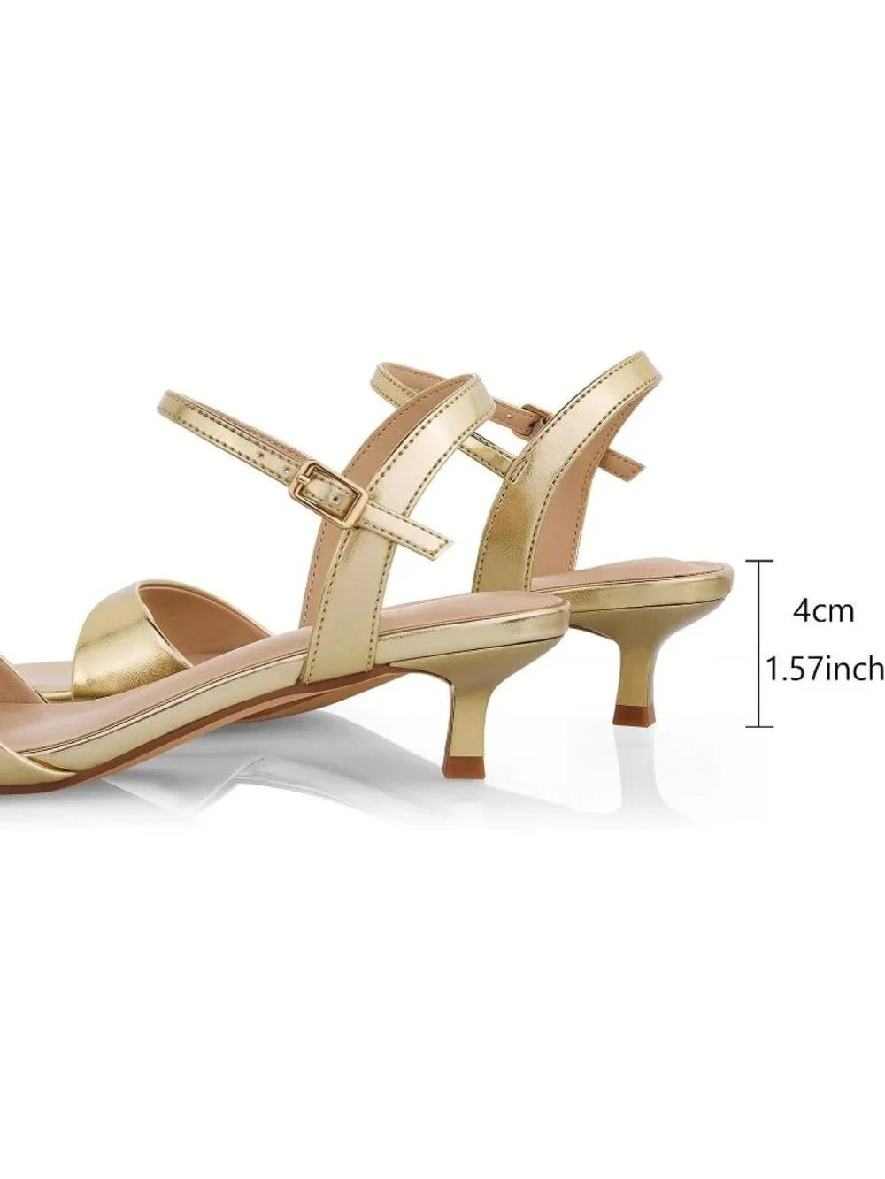 Women's Gold Matte Round Open Toe 1.5 Inch Low Heels Ankle Strap Heel Sandals